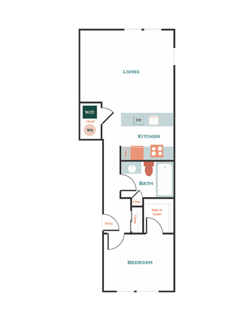a floor plan of a studio apartment with a bedroom and a living room